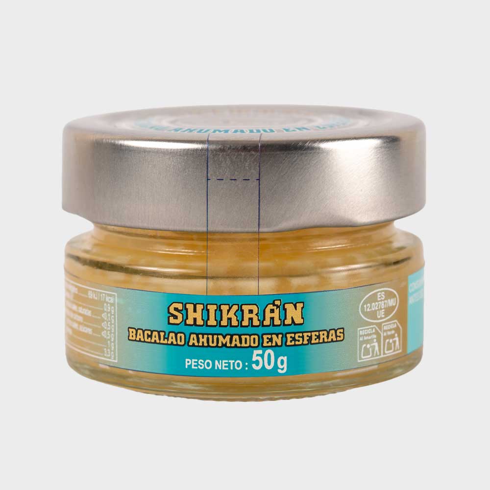 Bacalao ahumado en esferas Shikrán